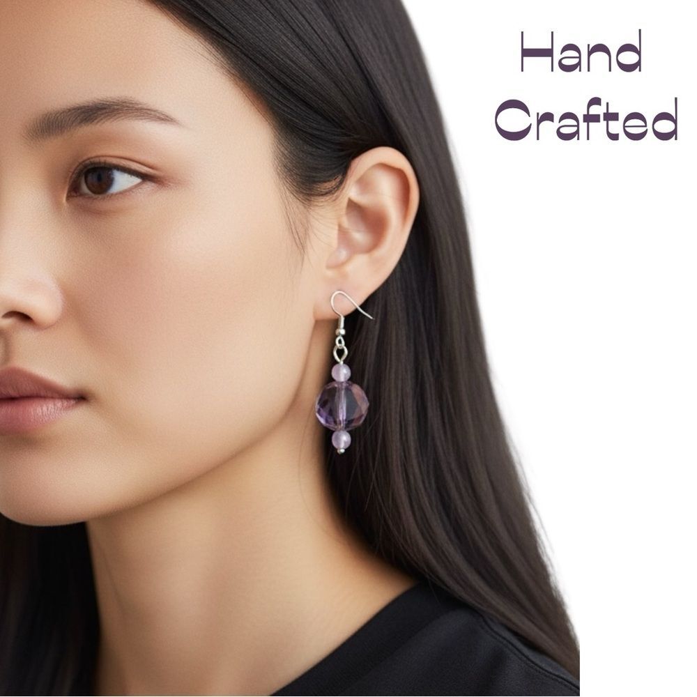 HandCrafted Purple Crystal & Amethyst Beads Earrings NWT